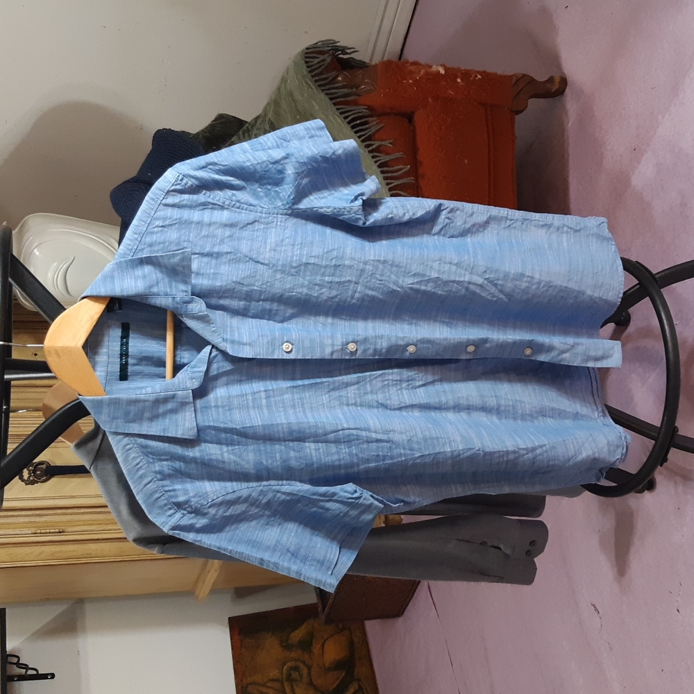 Mens shirt button up Collared shortsleeve PERRY ELLIS Large b30